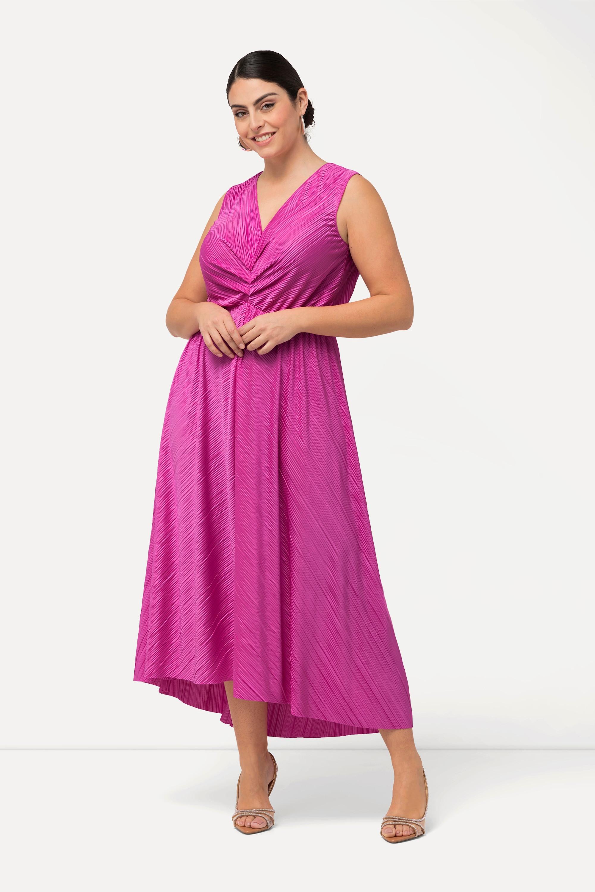 Ulla Popken  Robe maxi plissée sans manches, drapé et décolleté en V 