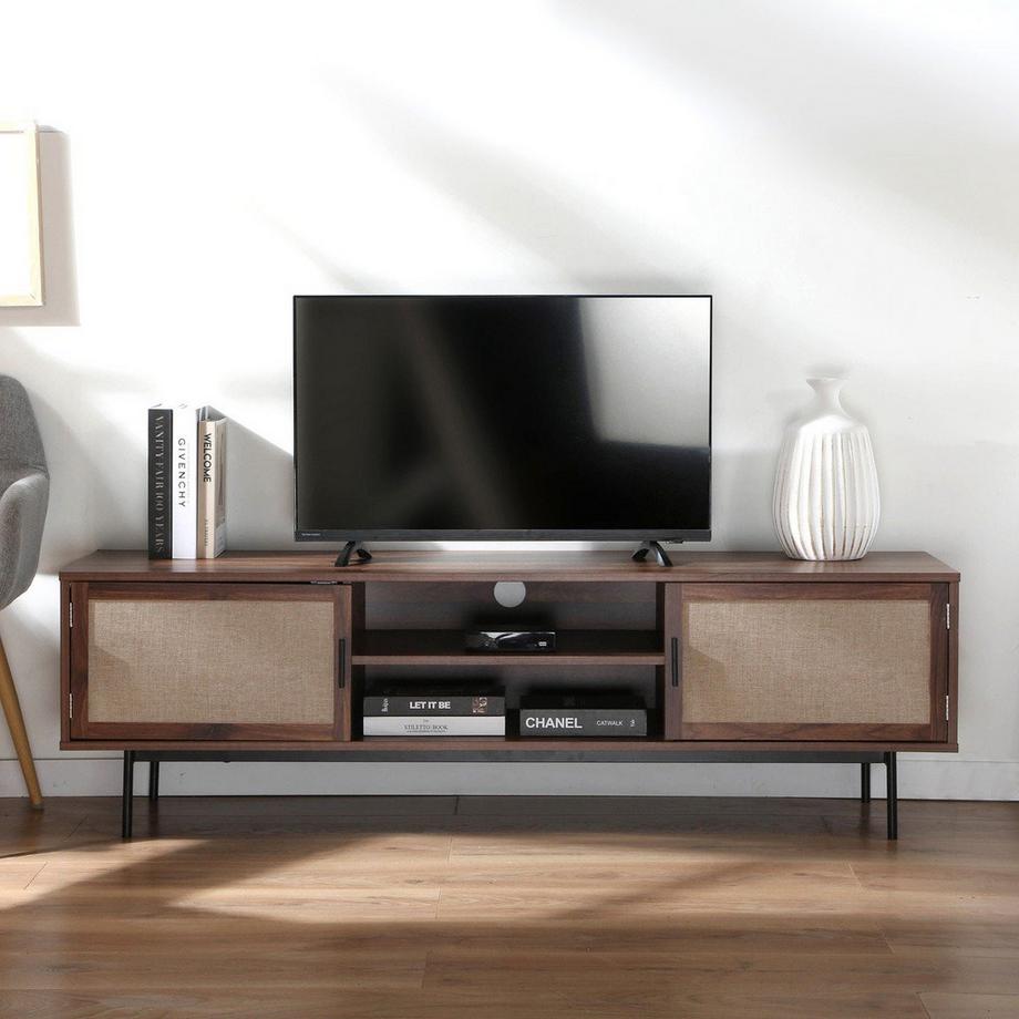 Calicosy TV-Möbel in Walnussdekor mit Fronten aus Stoff L140 cm - JETSON  