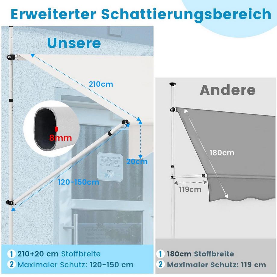 Northix Einziehbare Markise, ohne Bohren, verstellbar  