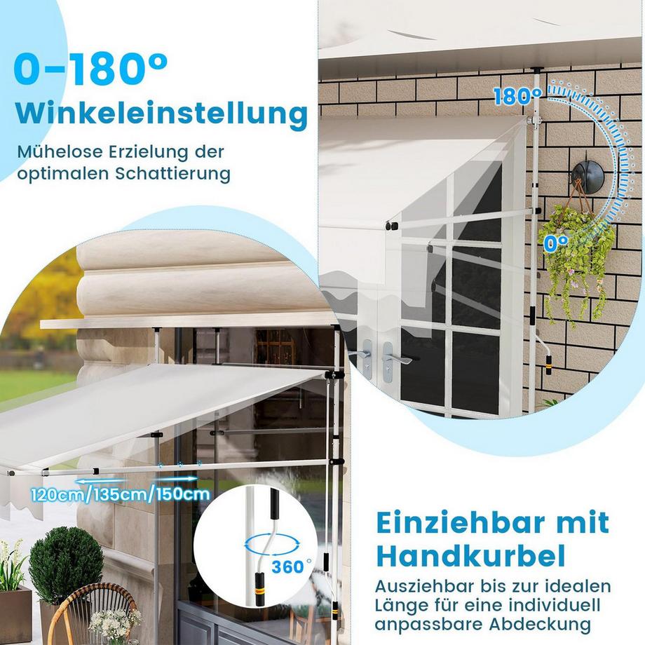 Northix Einziehbare Markise, ohne Bohren, verstellbar  