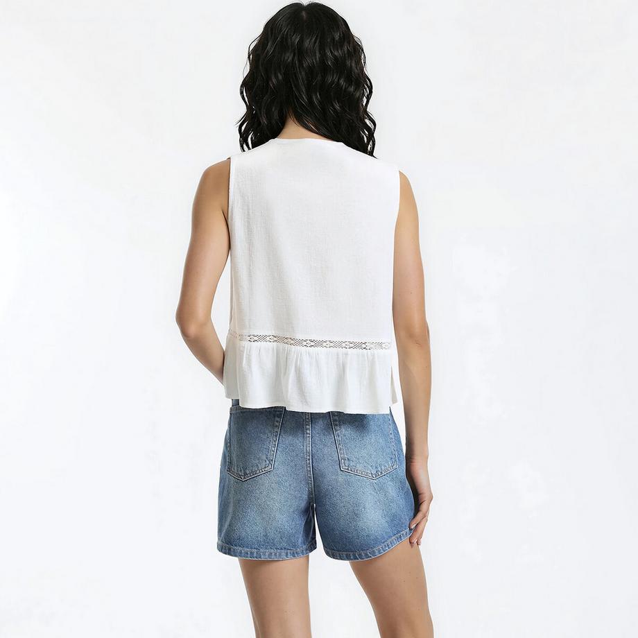 La Redoute Collections Bestickte ärmellose V-Ausschnitt Bluse  