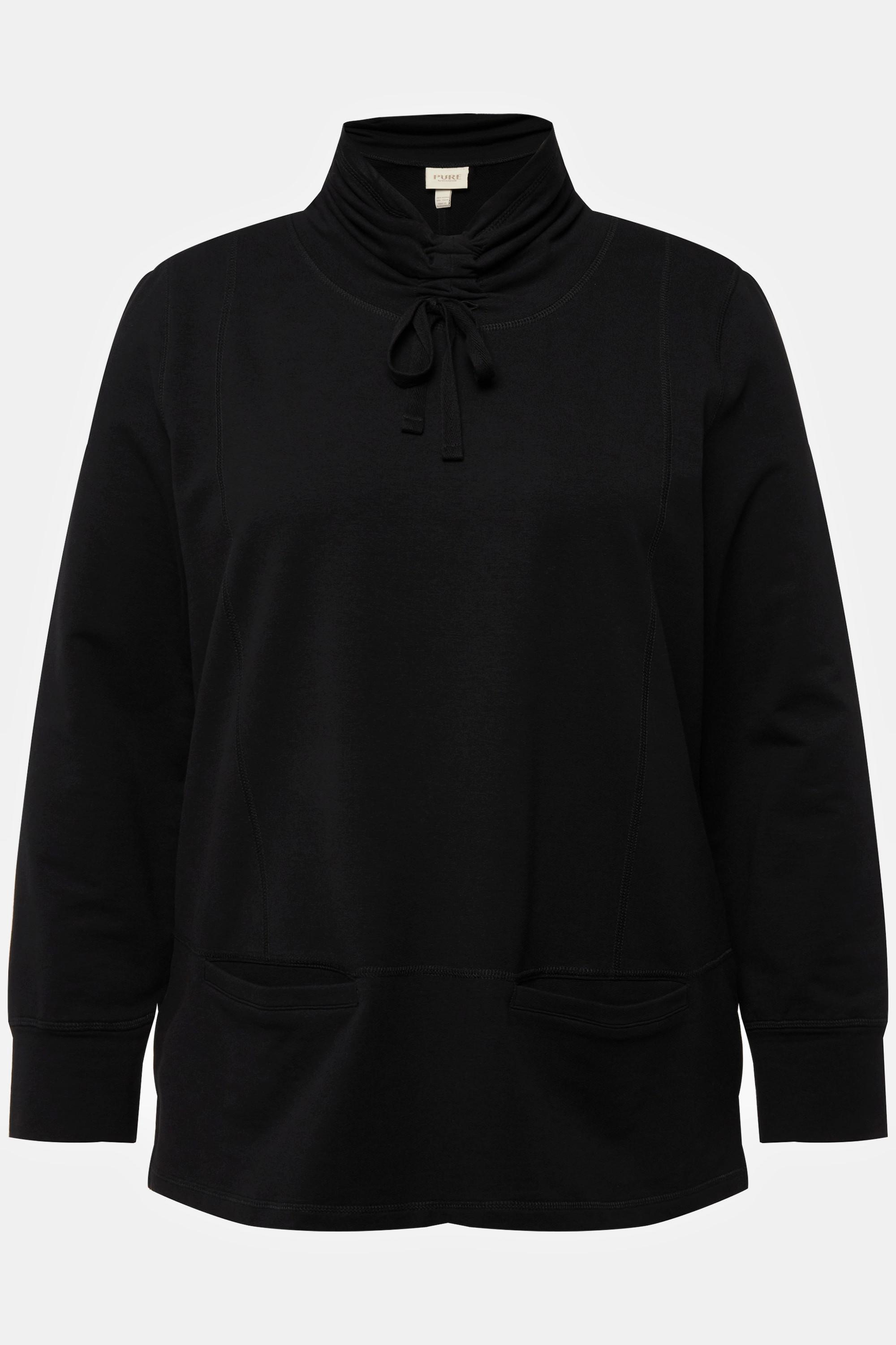 Ulla Popken  Sweat-shirt en coton bio, col montant et manches longues, poches 