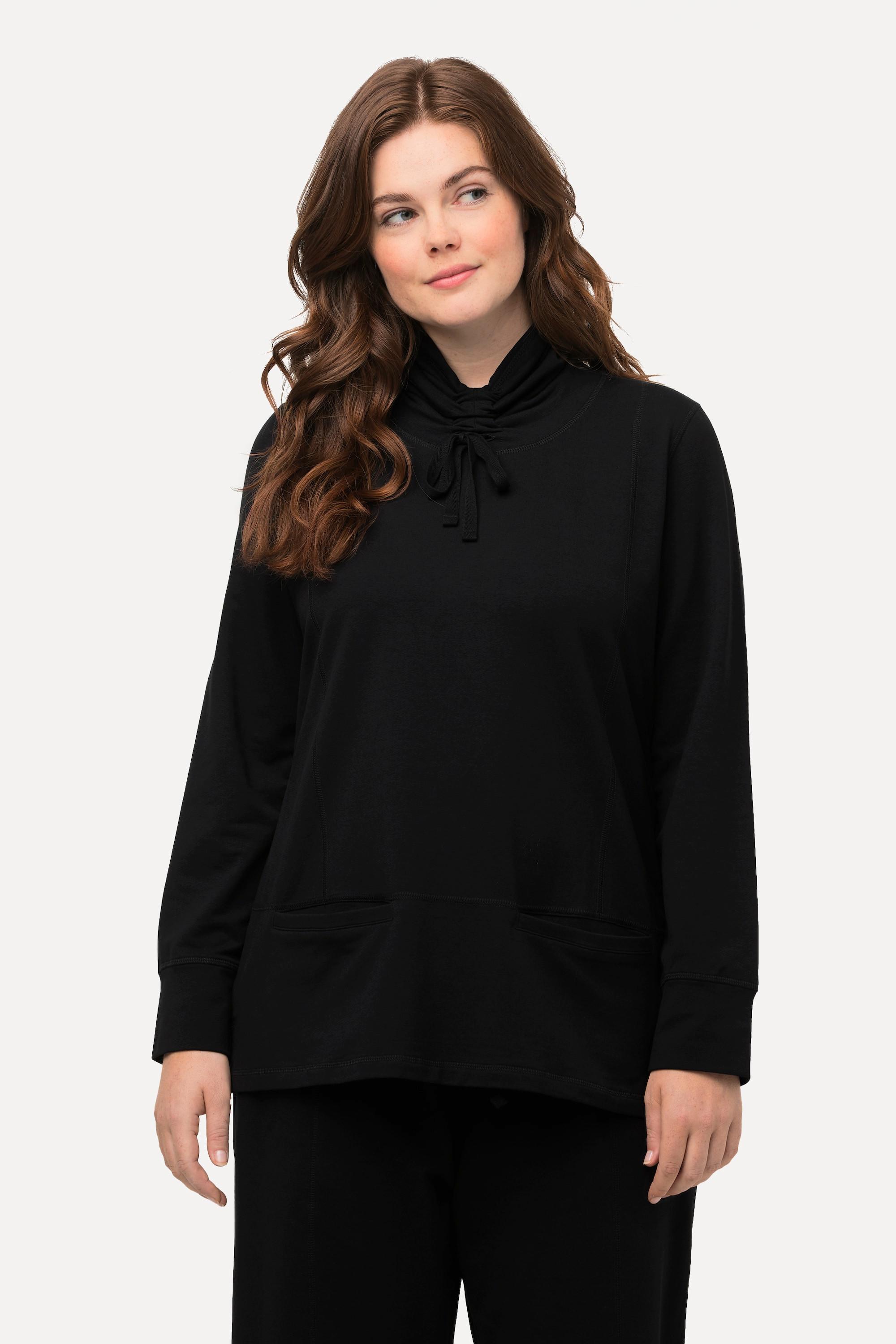 Ulla Popken  Sweat-shirt en coton bio, col montant et manches longues, poches 