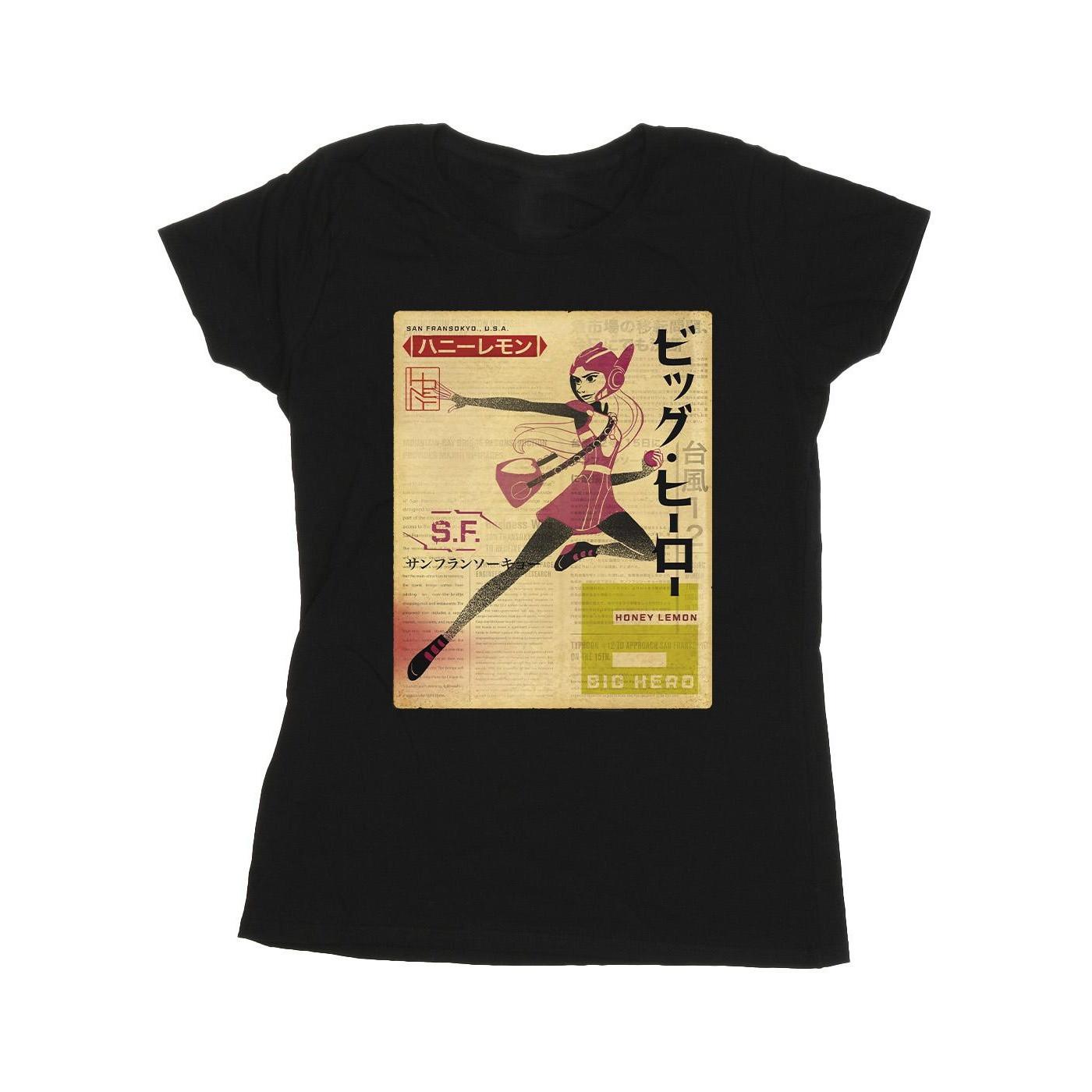 Image of Big Hero 6 Baymax Honey Lemon Newspaper Tshirt Damen Schwarz XL