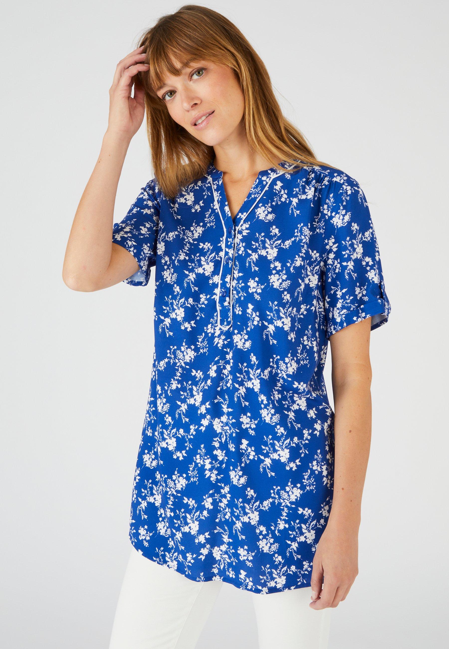 Image of Bluse Mit Blumenprint. Damen Blau 46