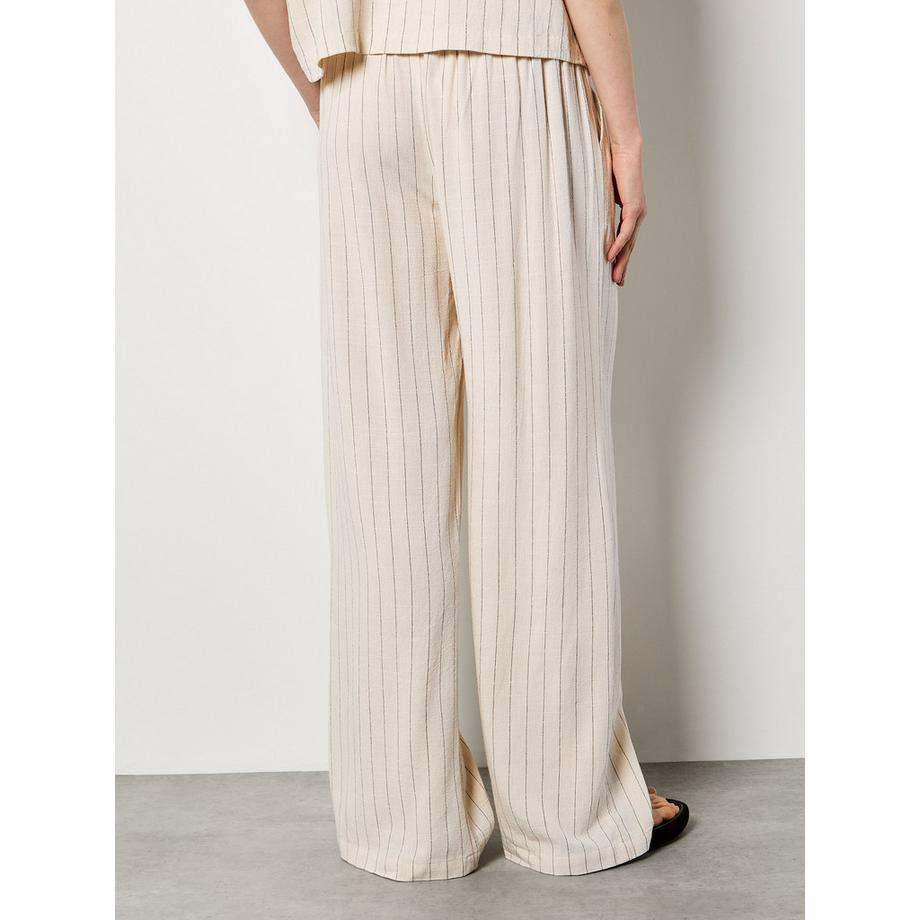 APRICOT Pantalon large en lin mélangé à fines rayures  