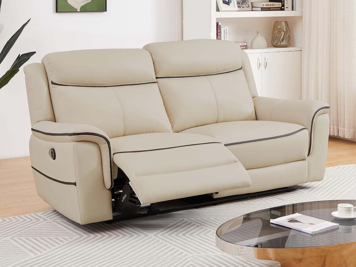 Vente-unique Relaxsofa 3-Sitzer elektrisch - Leder - Beige - ADELIO  