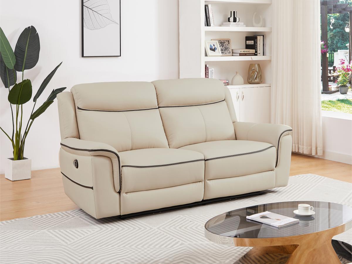 Vente-unique Relaxsofa 3-Sitzer elektrisch - Leder - Beige - ADELIO  