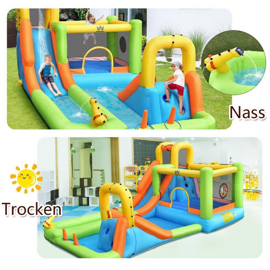 Northix  Hüpfburg mit Wasserpark & 2 Rutschen & Kletterwand & Basketballkorb 503 x 290 x 216 cm 
