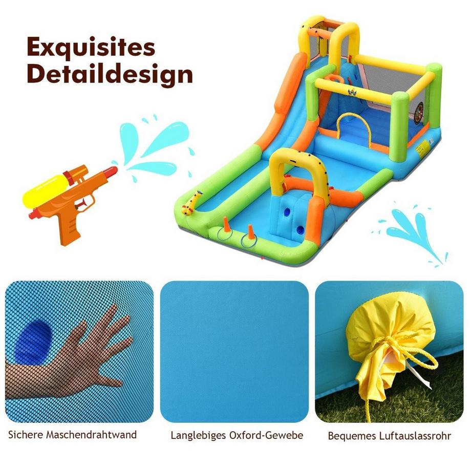 Northix  Hüpfburg mit Wasserpark & 2 Rutschen & Kletterwand & Basketballkorb 503 x 290 x 216 cm 