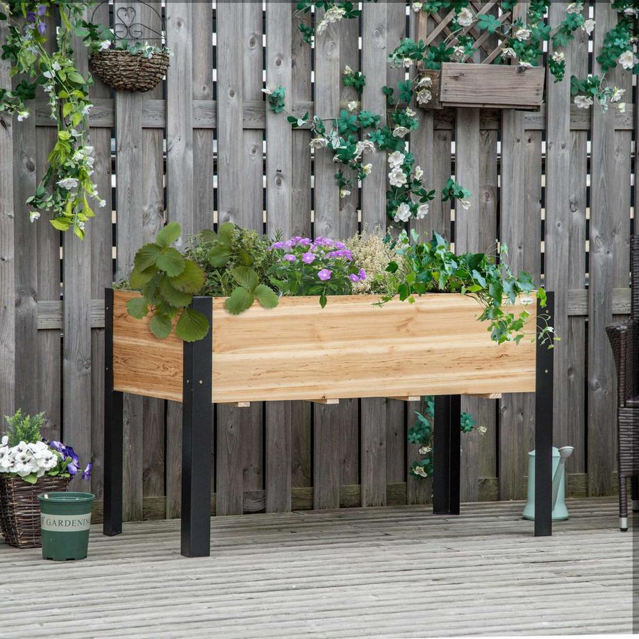 Northio Aiuola Rialzata Grande Fioriera In Legno Massello E Acciaio, 120X60X74Cm, Naturale+Nero  
