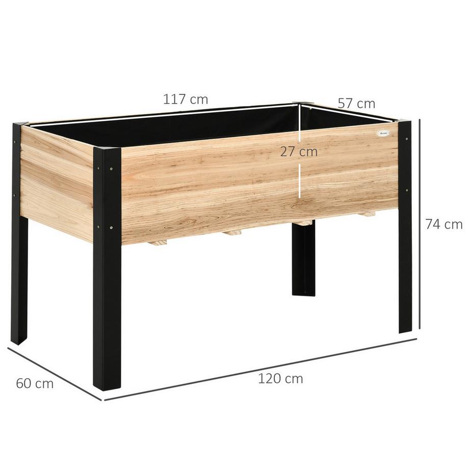 Northio Aiuola Rialzata Grande Fioriera In Legno Massello E Acciaio, 120X60X74Cm, Naturale+Nero  