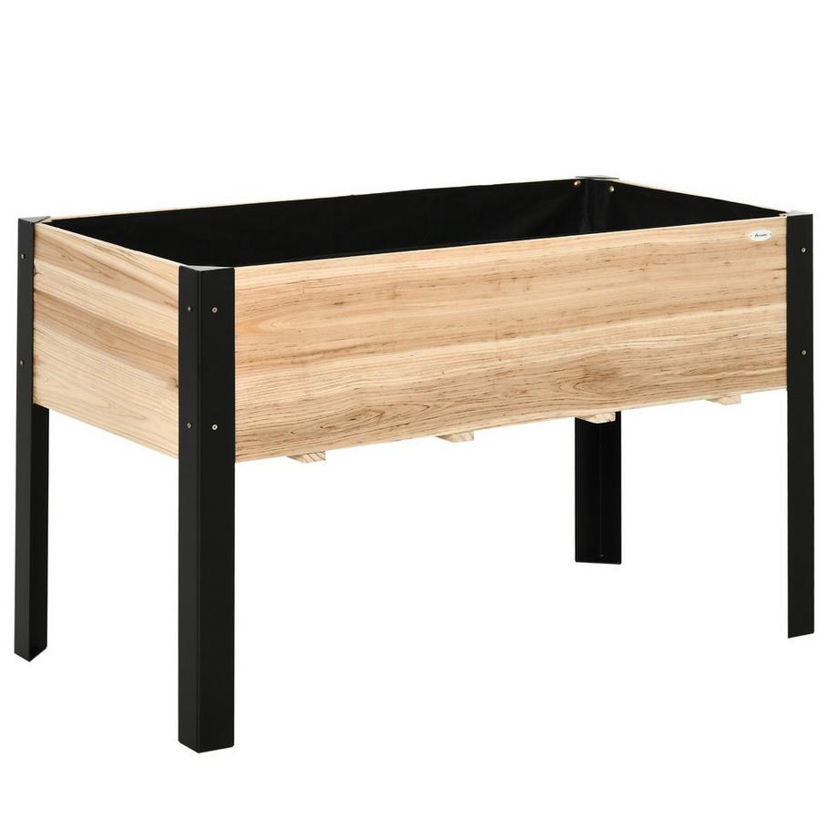 Aiuola Rialzata Grande Fioriera In Legno Massello E Acciaio, 120X60X74Cm, Naturale+Nero