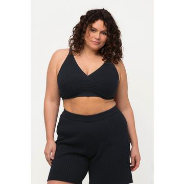 Top in maglia a costine di cotone biologico con reggiseno e scollo a V