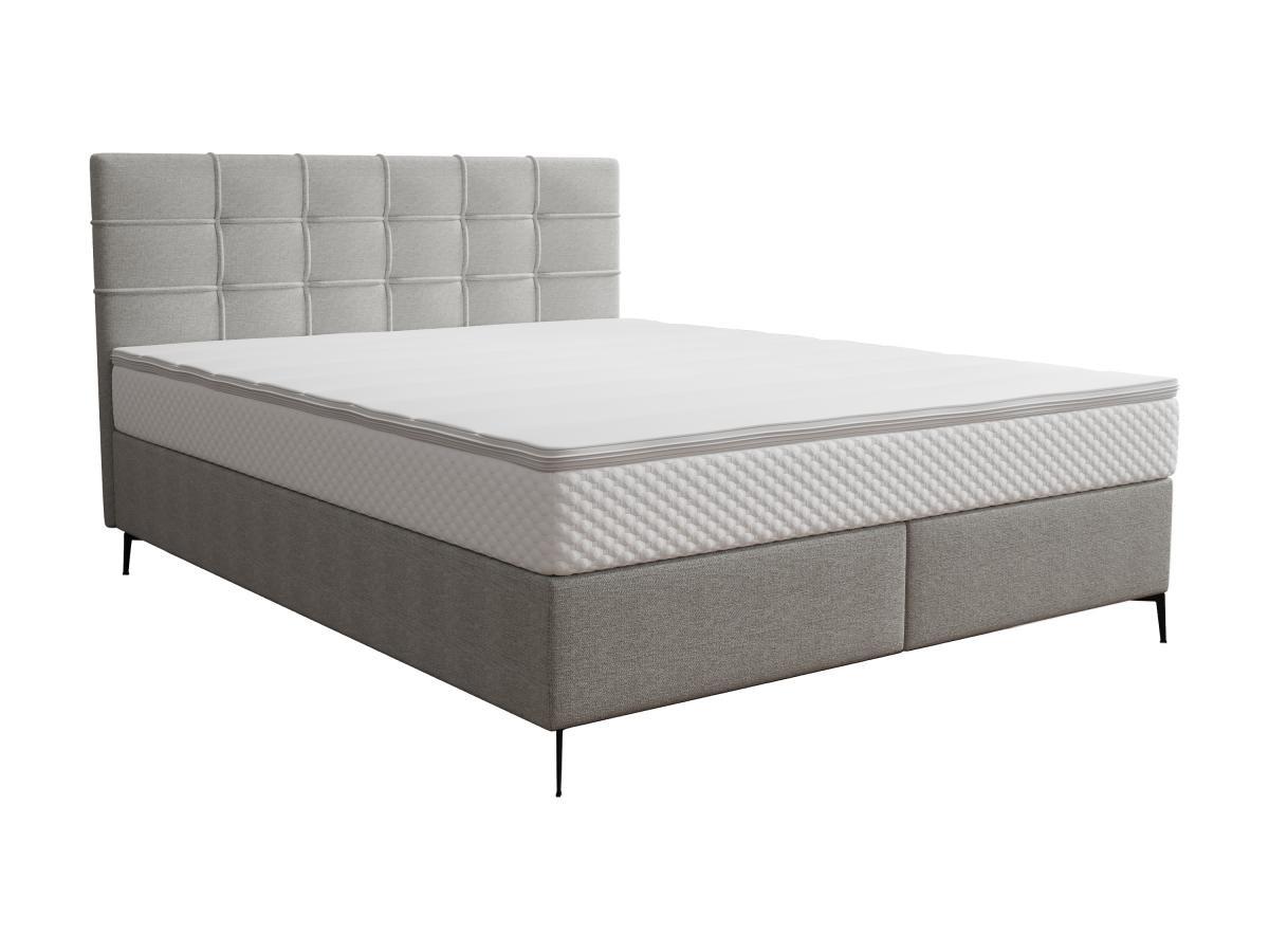 Image of Boxspringbett komplett mit Bett-Kopfteil gesteppt + Lattenrost + Matratze + Topper - 160 x 200 cm - Stoff - Hellgrau - INAO von YSMÉE Boxspringbett komplett mit Bett-Kopfteil gesteppt + Lattenrost + Matratze + Topper - 160 x 200 cm - Stoff - Hellgrau - IN