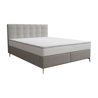 Ysmée Boxspringbett komplett mit Bett-Kopfteil gesteppt + Lattenrost + Matratze + Topper - 160 x 200 cm - Stoff - Hellgrau - INAO von YSMÉE  