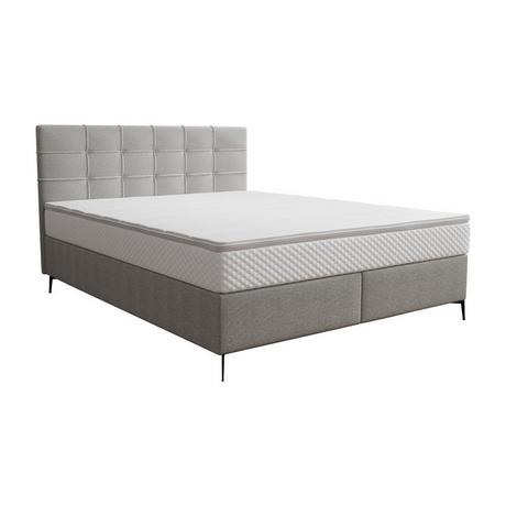 Ysmée Boxspringbett komplett mit Bett-Kopfteil gesteppt + Lattenrost + Matratze + Topper - 160 x 200 cm - Stoff - Hellgrau - INAO von YSMÉE  