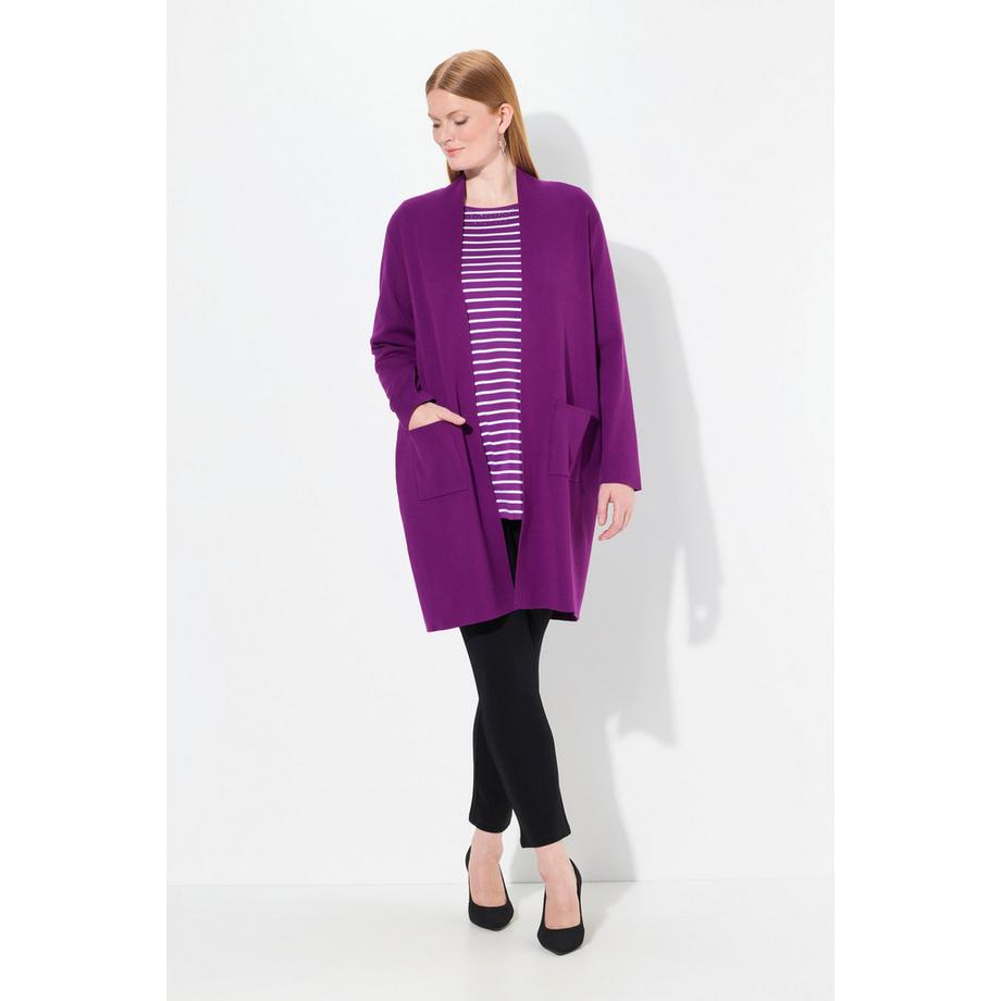 Ulla Popken Cardigan long ouvert en maille fine  