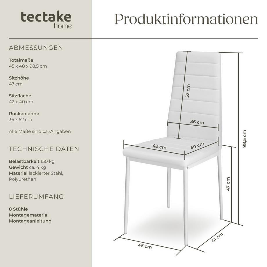 Tectake Set Esszimmerstuhl Thomas gepolstert mit Kunstlederbezug hohe Rückenlehne  