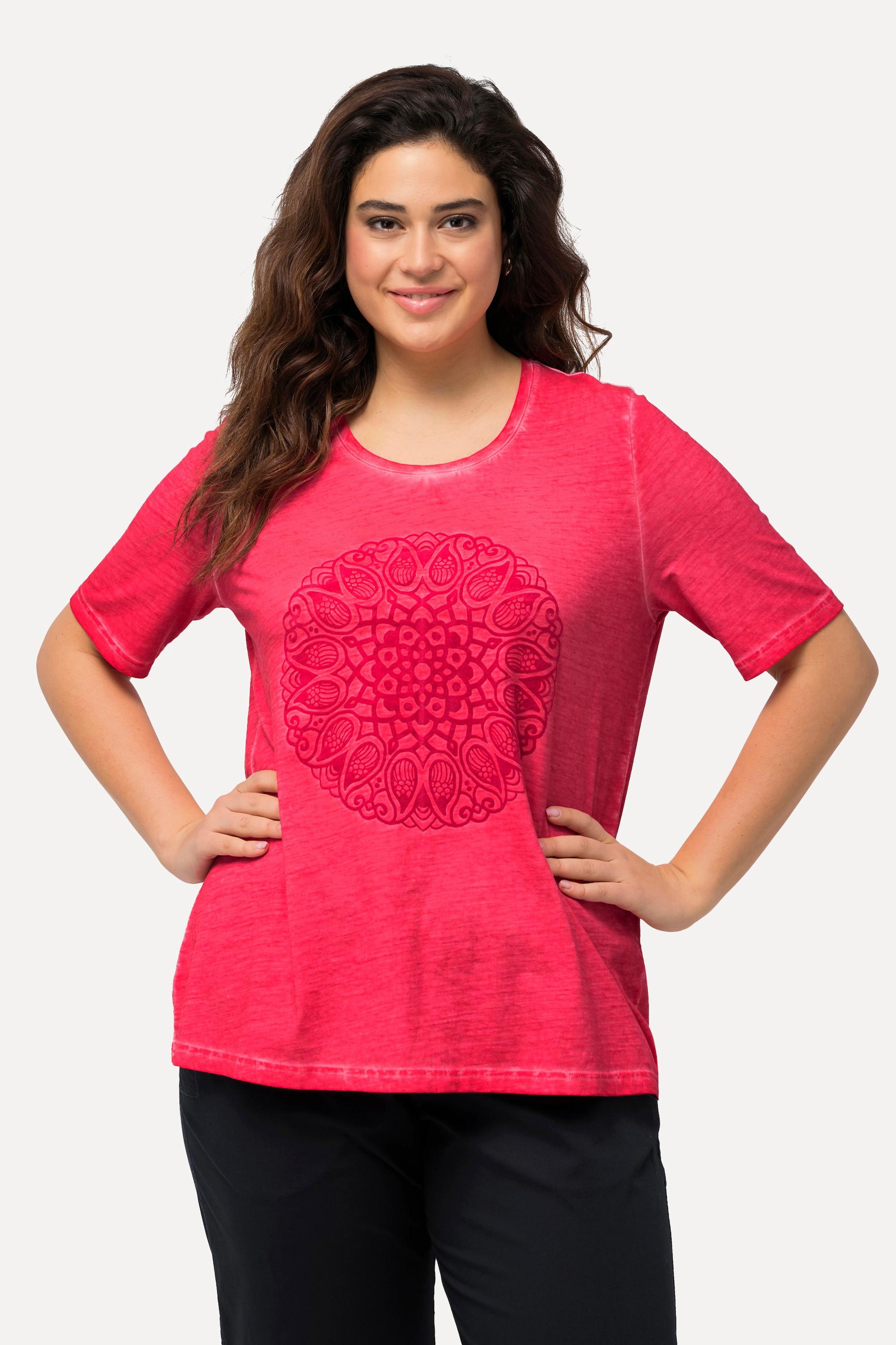 Ulla Popken  T-shirt Classic à col rond et manches courtes, motif mandala 