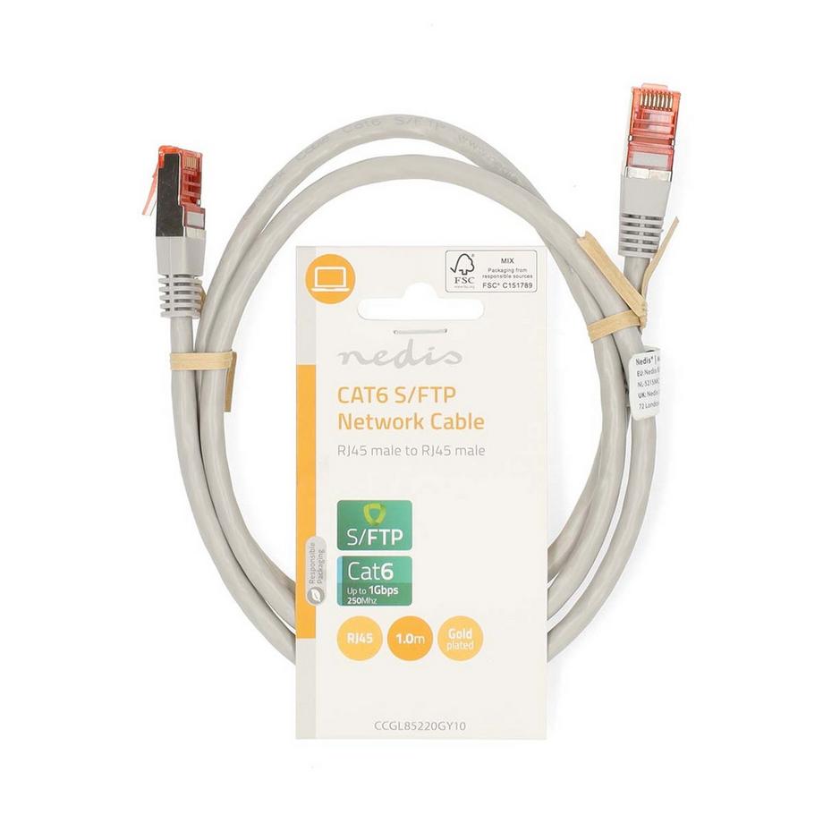 Nedis  Câble réseau CAT6 | RJ45 mâle | RJ45 mâle | SF/UTP | 1.00 m | Rond | PVC | Gris | Etiquette 