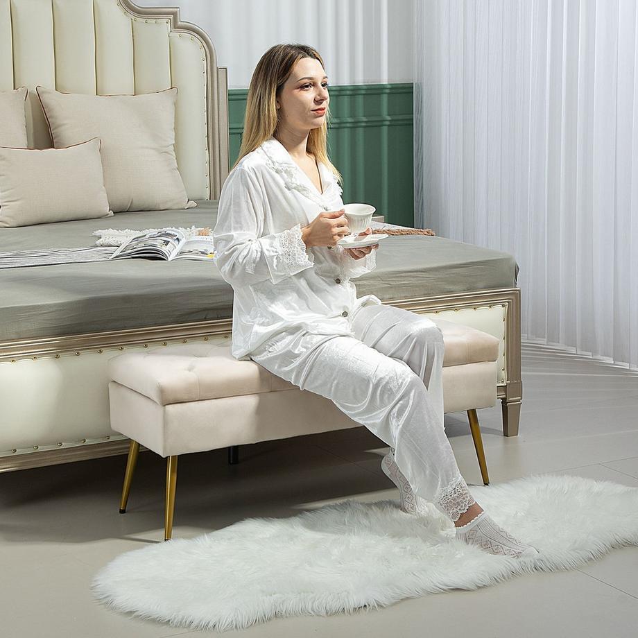 Northio Sitzbank mit Stauraum, Polsterbank mit Deckel, Bettbank mit Samtoptik, für Flur Schlafzimmer Wohnzimmer, Metallrahmen 102 x 35 x 43 cm Beige  