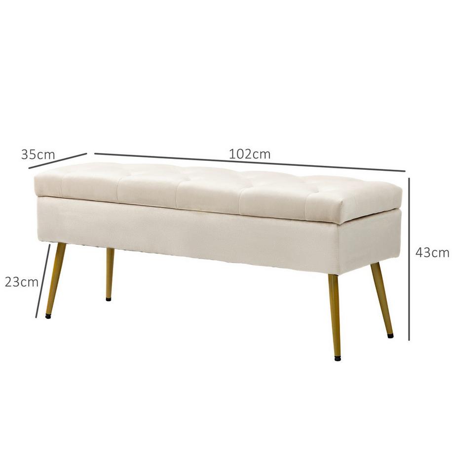 Northio Sitzbank mit Stauraum, Polsterbank mit Deckel, Bettbank mit Samtoptik, für Flur Schlafzimmer Wohnzimmer, Metallrahmen 102 x 35 x 43 cm Beige  