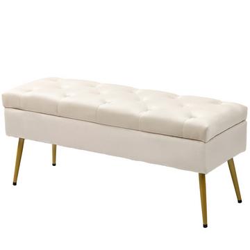 Sitzbank mit Stauraum, Polsterbank mit Deckel, Bettbank mit Samtoptik, für Flur Schlafzimmer Wohnzimmer, Metallrahmen 102 x 35 x 43 cm Beige