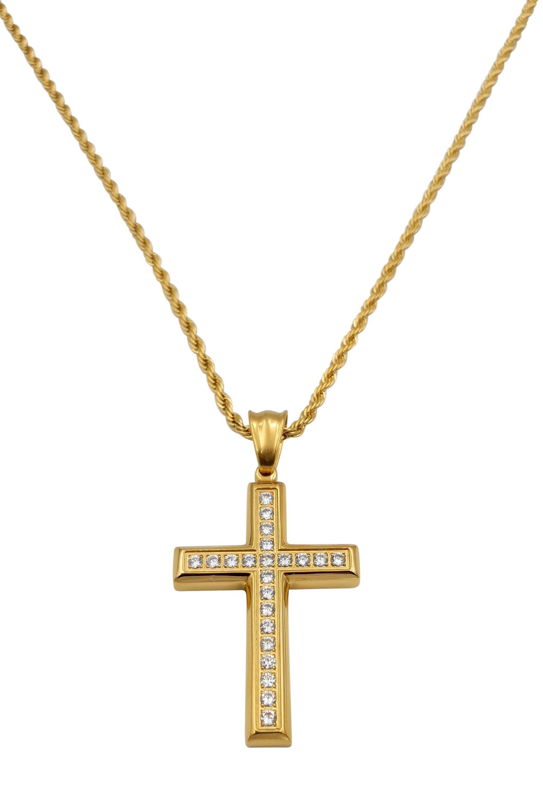 Image of Kreuz Kette Mit Zirkonia Damen Gelbgold 60 cm