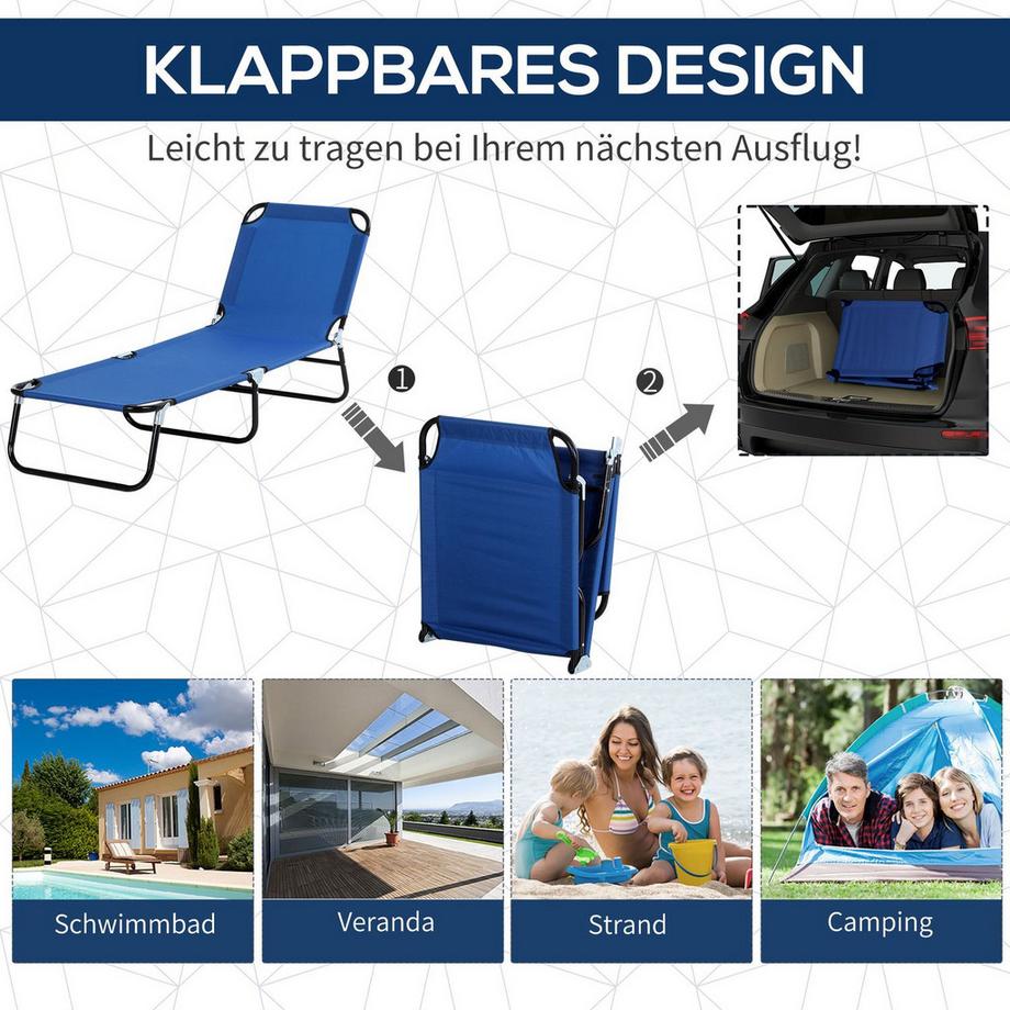 Northio Sonnenliege Mit Dach, Liegestuhl Klappbar, Gartenliege Mit 4-Fach Verstellbarer Rückenlehne, Campingliege, Relaxliege Für Balkon, Oxford  