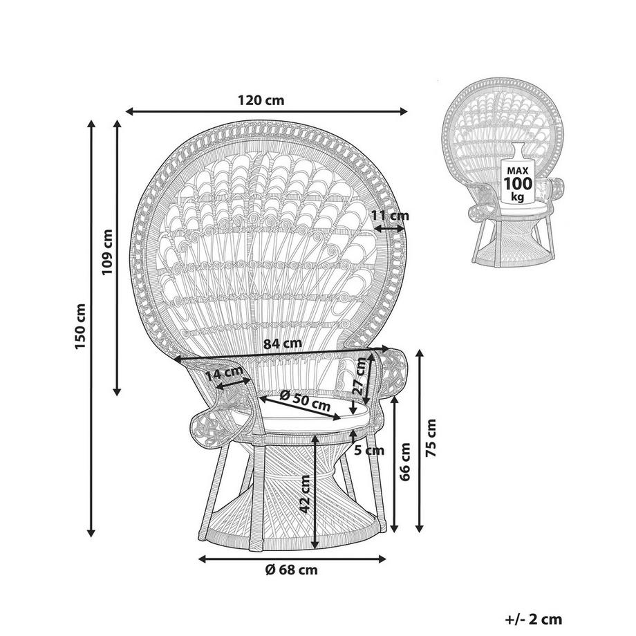 Beliani Chaise paon en Rotin Boho EMMANUELLE  
