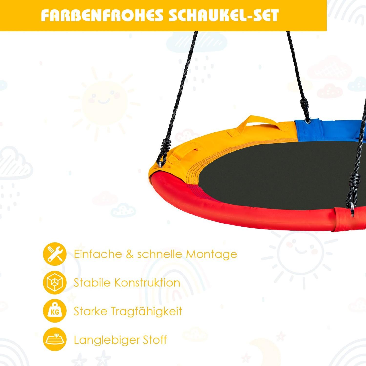 Northix Ø100 cm Schaukel mit 100 - 180 cm verstellbarem Seil Untertassen-Baumschaukel Bunt  