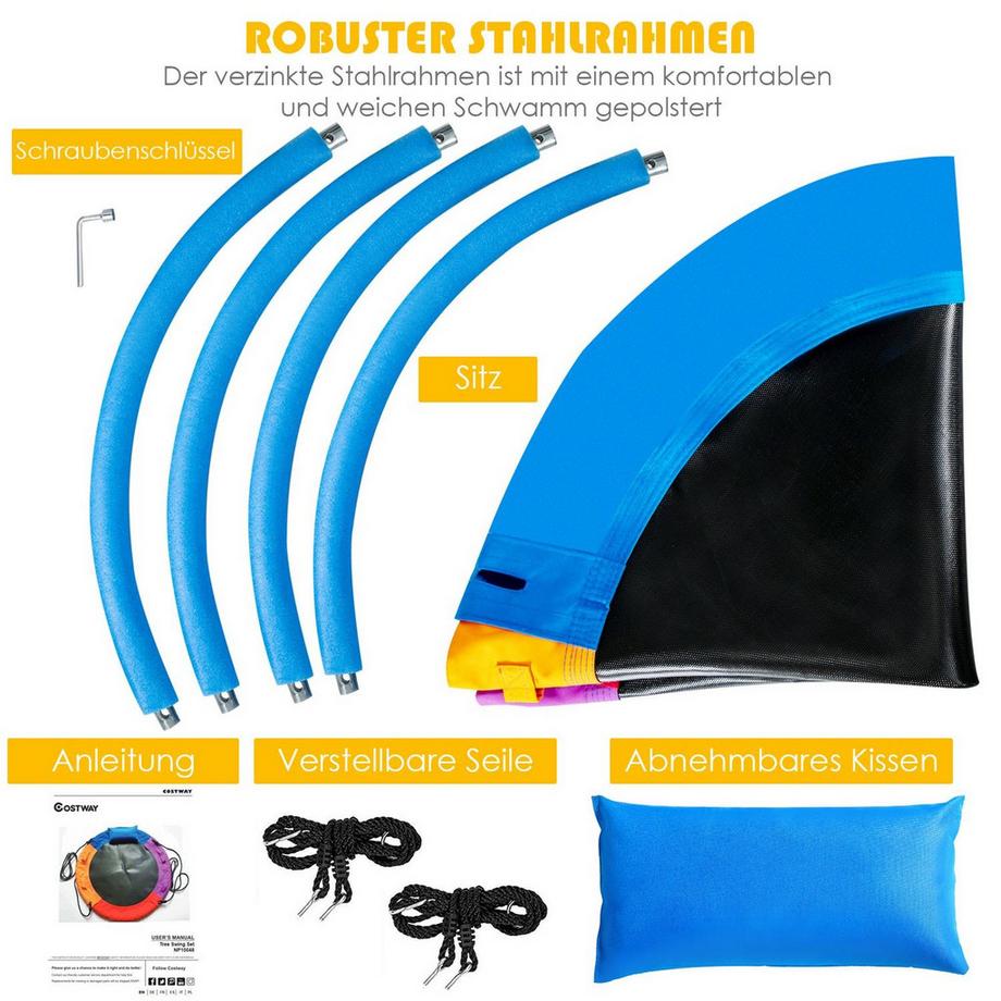 Northix Ø100 cm Schaukel mit 100 - 180 cm verstellbarem Seil Untertassen-Baumschaukel Bunt  