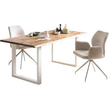 Tavolo da pranzo acacia bianco naturale 140x80