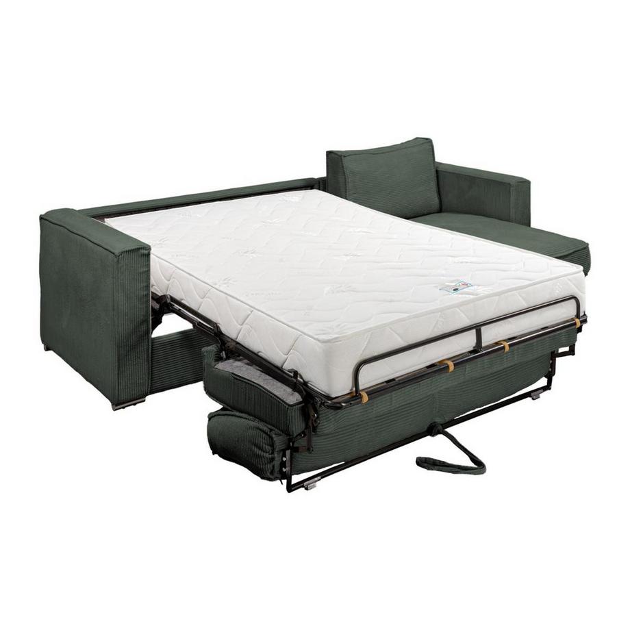 Vente-unique Eckschlafsofa mit Matratze - Ecke wechselbar - Cord - Grün - Liegefläche mit Lattenrost mit breiten Latten 140 cm - Matratze 22 cm - LORETO  