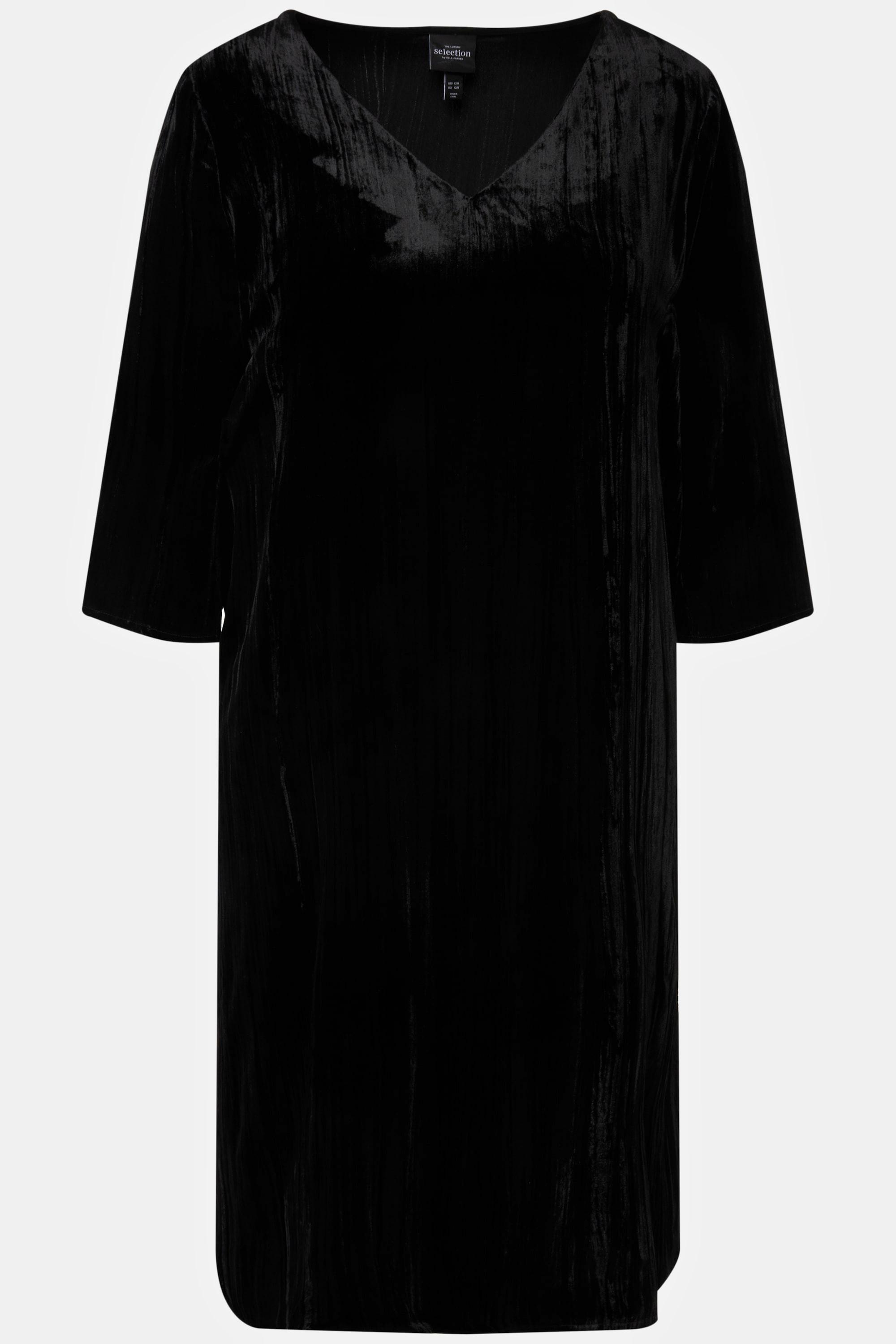 Ulla Popken  Robe midi en satin, décolleté en V et manches 3/4, silhouette en A 