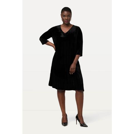 Ulla Popken  Robe midi en satin, décolleté en V et manches 3/4, silhouette en A 