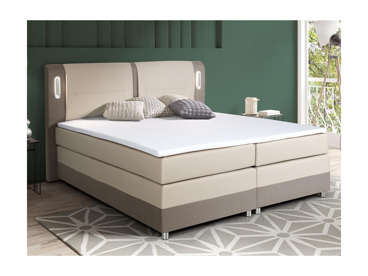 DREAMEA Boxspringbett mit LEDBeleuchtung RIMINI von DREAMEA Stoff Kunstleder Creme  