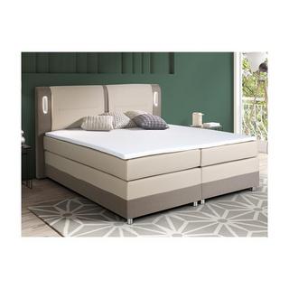 DREAMEA Boxspringbett mit LEDBeleuchtung RIMINI von DREAMEA Stoff Kunstleder Creme  