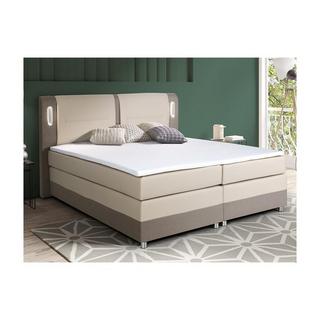 DREAMEA Set boxspring testata LED+reti+materasso+topper Tessuto Similpelle Crema RIMINI di DREAMEA  