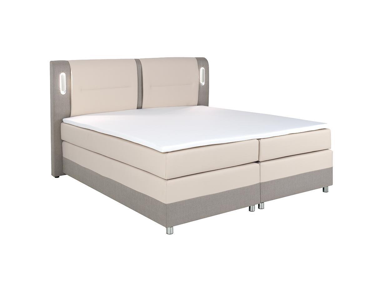 Image of Boxspringbett mit LEDBeleuchtung RIMINI von Stoff Kunstleder Creme Boxspringbett mit LEDBeleuchtung RIMINI von Stoff Kunstleder Creme