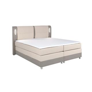 DREAMEA Ensemble boxspring complet tête de lit avec Leds + sommiers + matelas + surmatelas RIMINI de DREAMEA tissu simili crème  