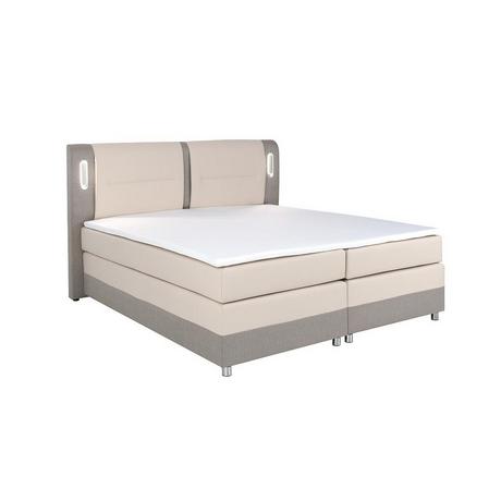 DREAMEA Boxspringbett mit LEDBeleuchtung RIMINI von DREAMEA Stoff Kunstleder Creme  