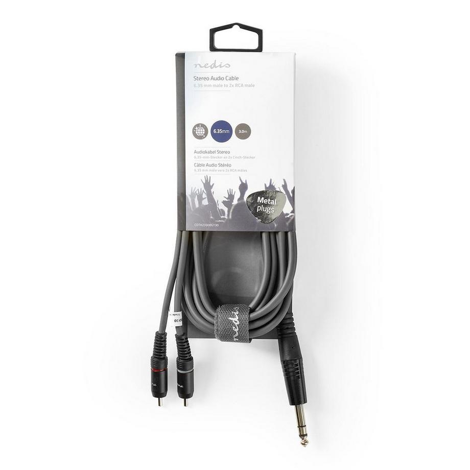 Nedis  Stereoljudkabel | 6.35 mm Hane | 2x RCA Hane | Nickelplaterad | 3.00 m | Round | Mörkgrå | Cardboard sleeve 
