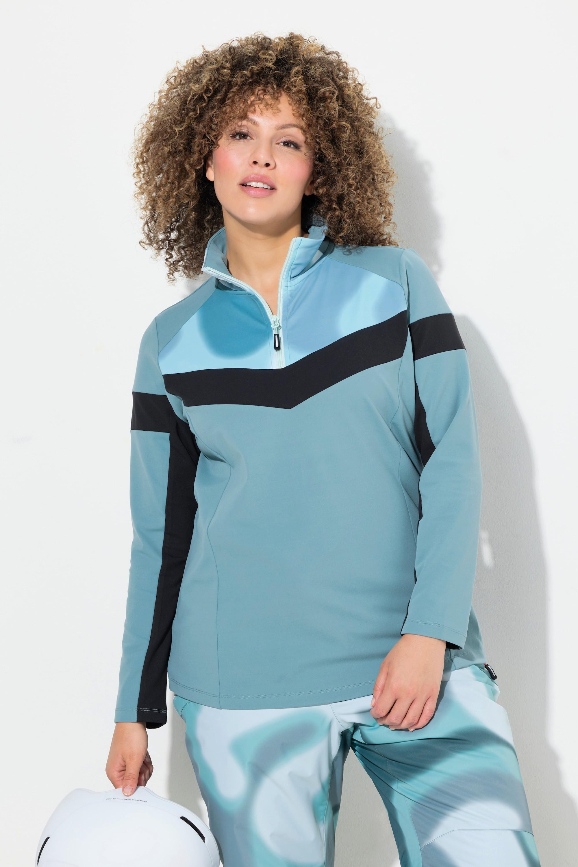 Ulla Popken  Pullover polo funzionale dal taglio aderente con maniche lunghe e materiale riciclato 