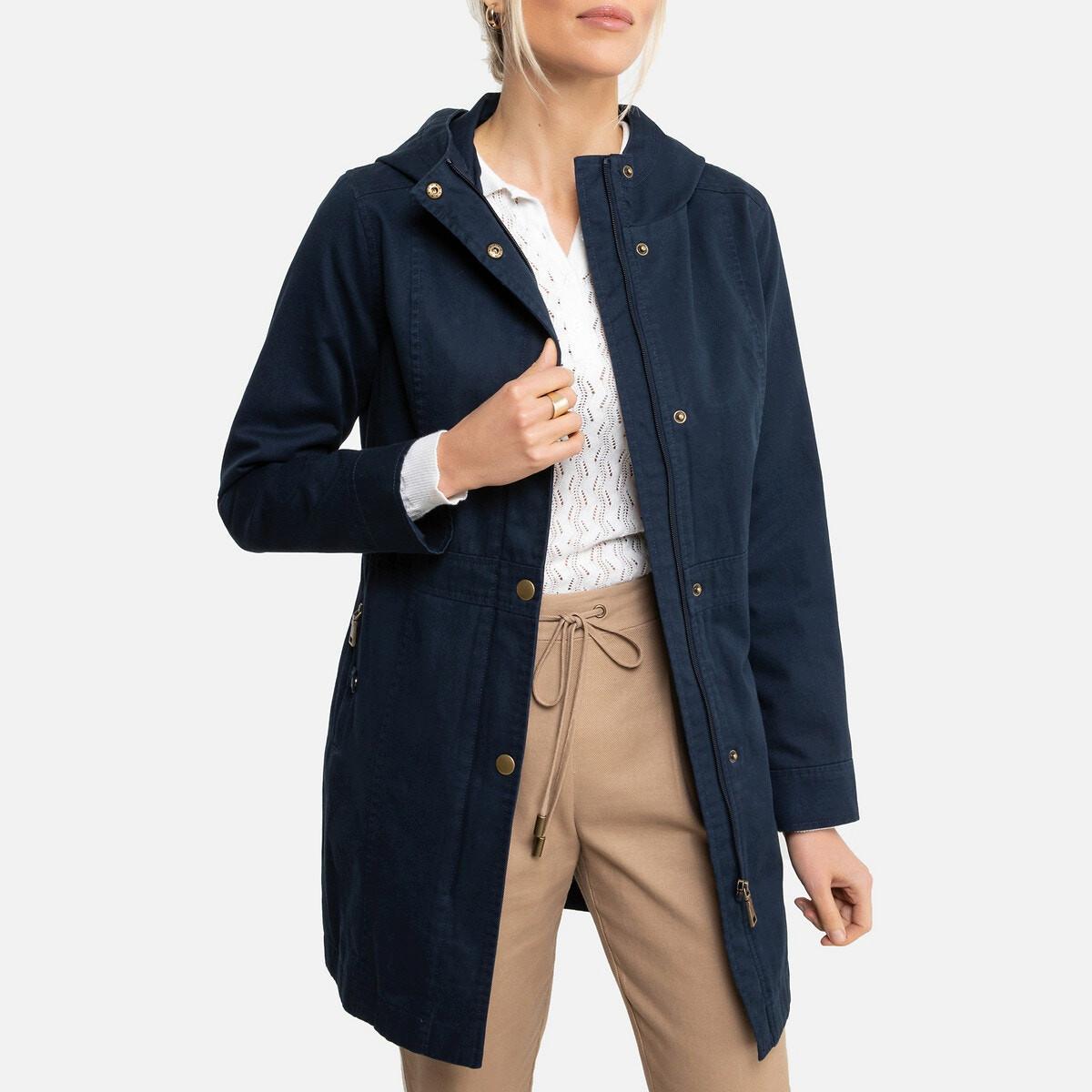Image of Halblanger Kapuzenparka Für Die Übergangszeit Damen Blau 40