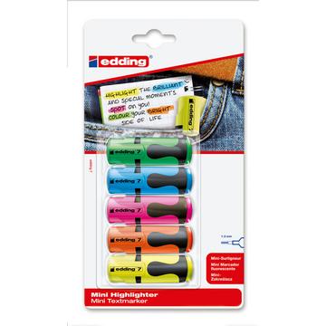 Edding 7 evidenziatore 5 pz Punta smussata Blu, Verde, Arancione, Rosa, Giallo