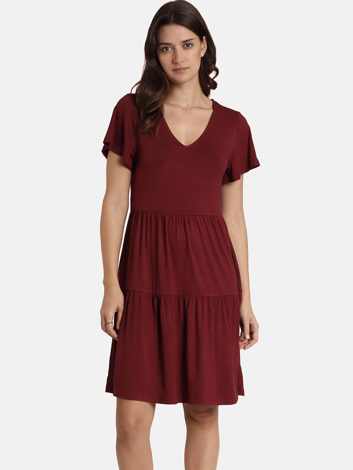 Image of Sommerkleid Mit Kurzen Ärmeln Cute Unisex Bordeaux S