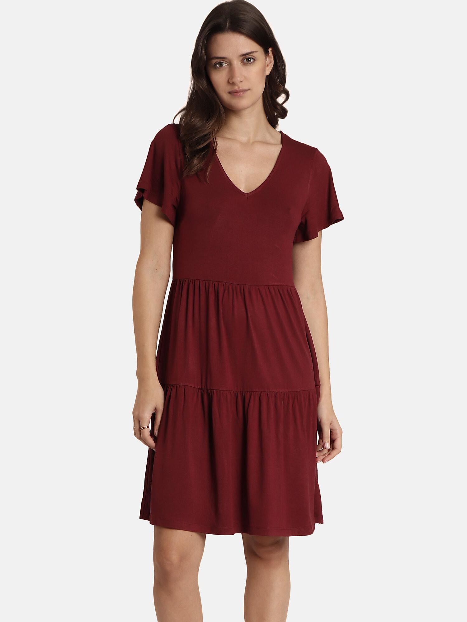 Image of Sommerkleid Mit Kurzen Ärmeln Cute Unisex Bordeaux S