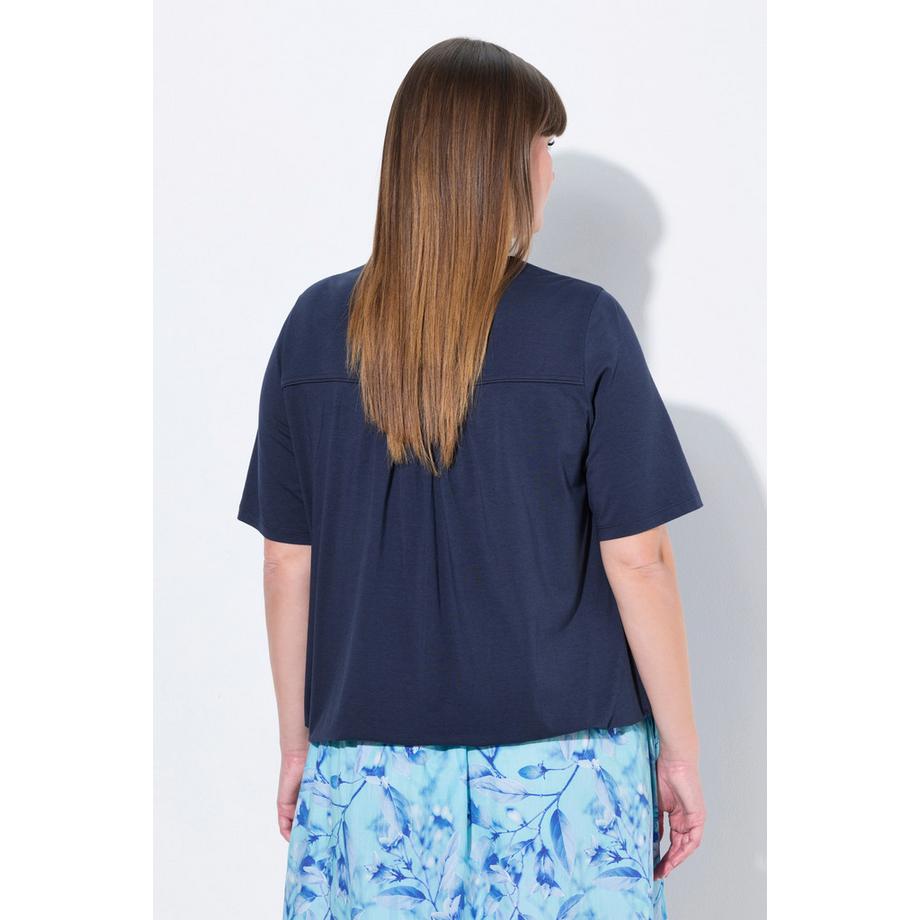 Ulla Popken T-shirt avec plis fantaisie Col V Manches Courtes  